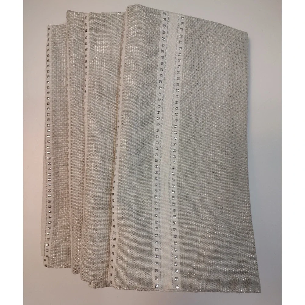 Silvern Striped Cloth Napkins Lot Of 4 Christmas Winter Holdiday Table Linens A4